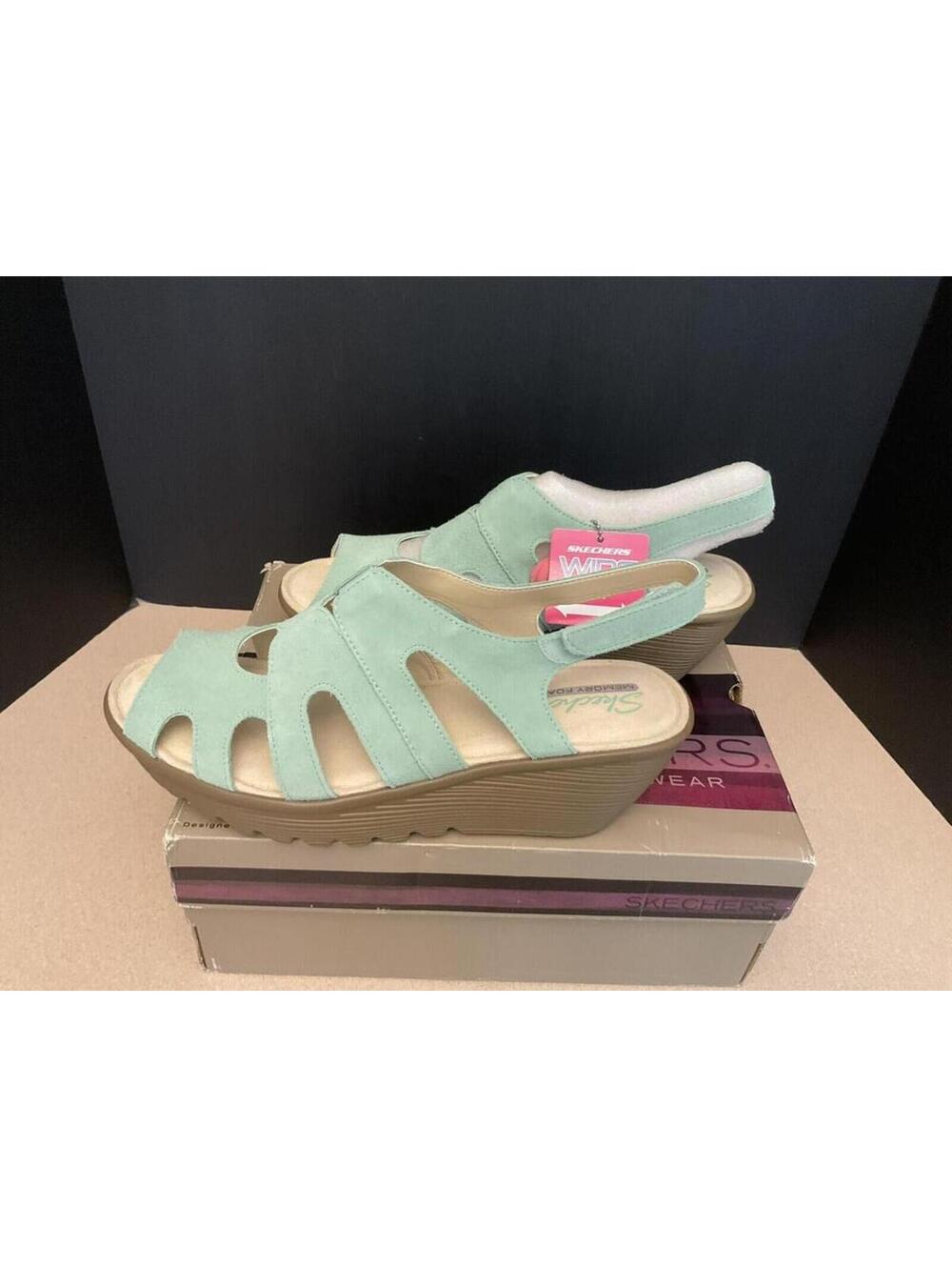 New! Womens Skechers Parallel Stylin Peep-toe Slingback Wedge Sandals. Size 10W